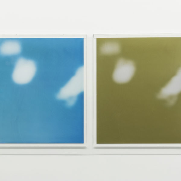 Overhead, 2018. Aluminium photogram and inkjet print on cotton paper. Diptych 82,5 x 69,2 cm each. Single. Individual show 'Almost Nothing' at Galllery 3+1, Lisbon.